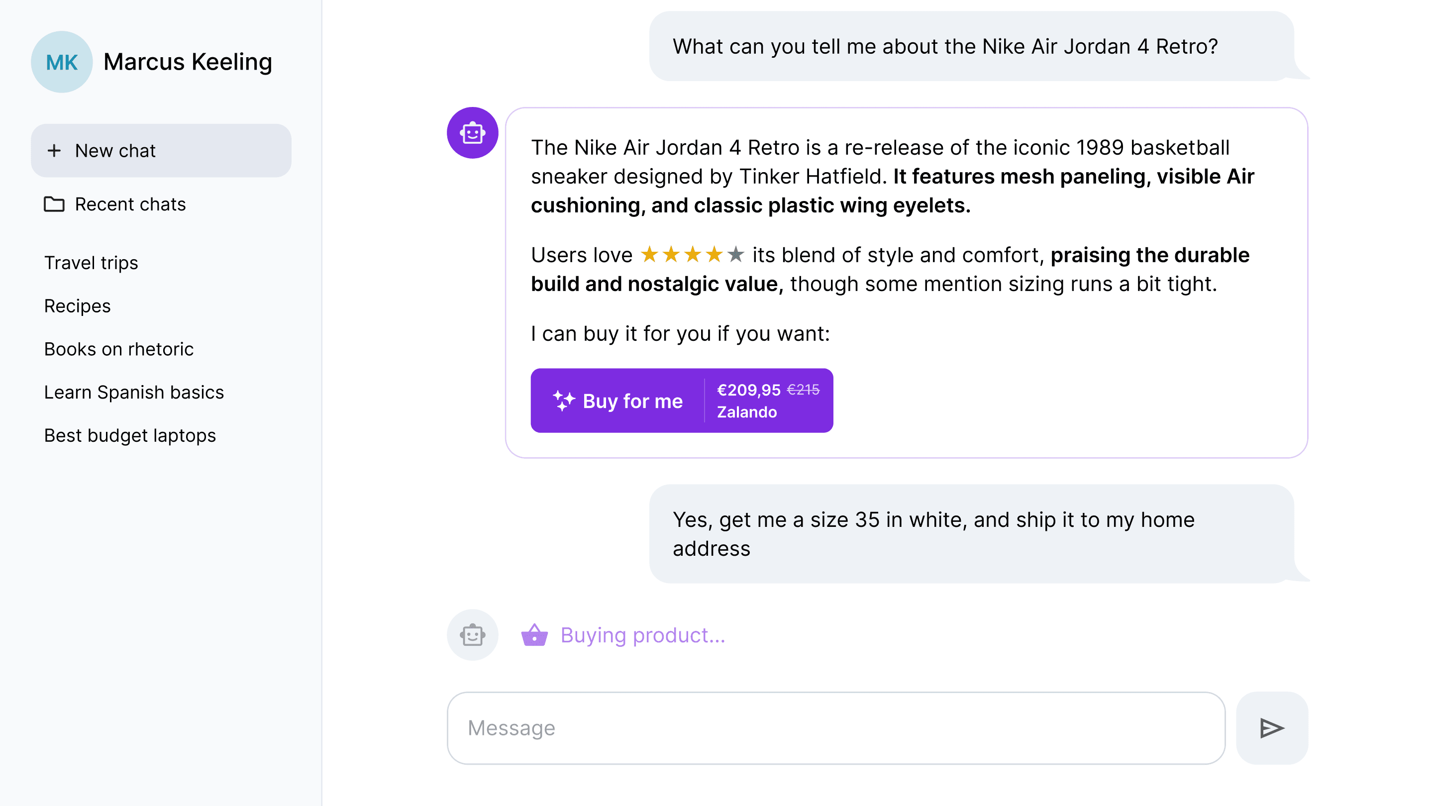 AI shopping assistant screenshot
