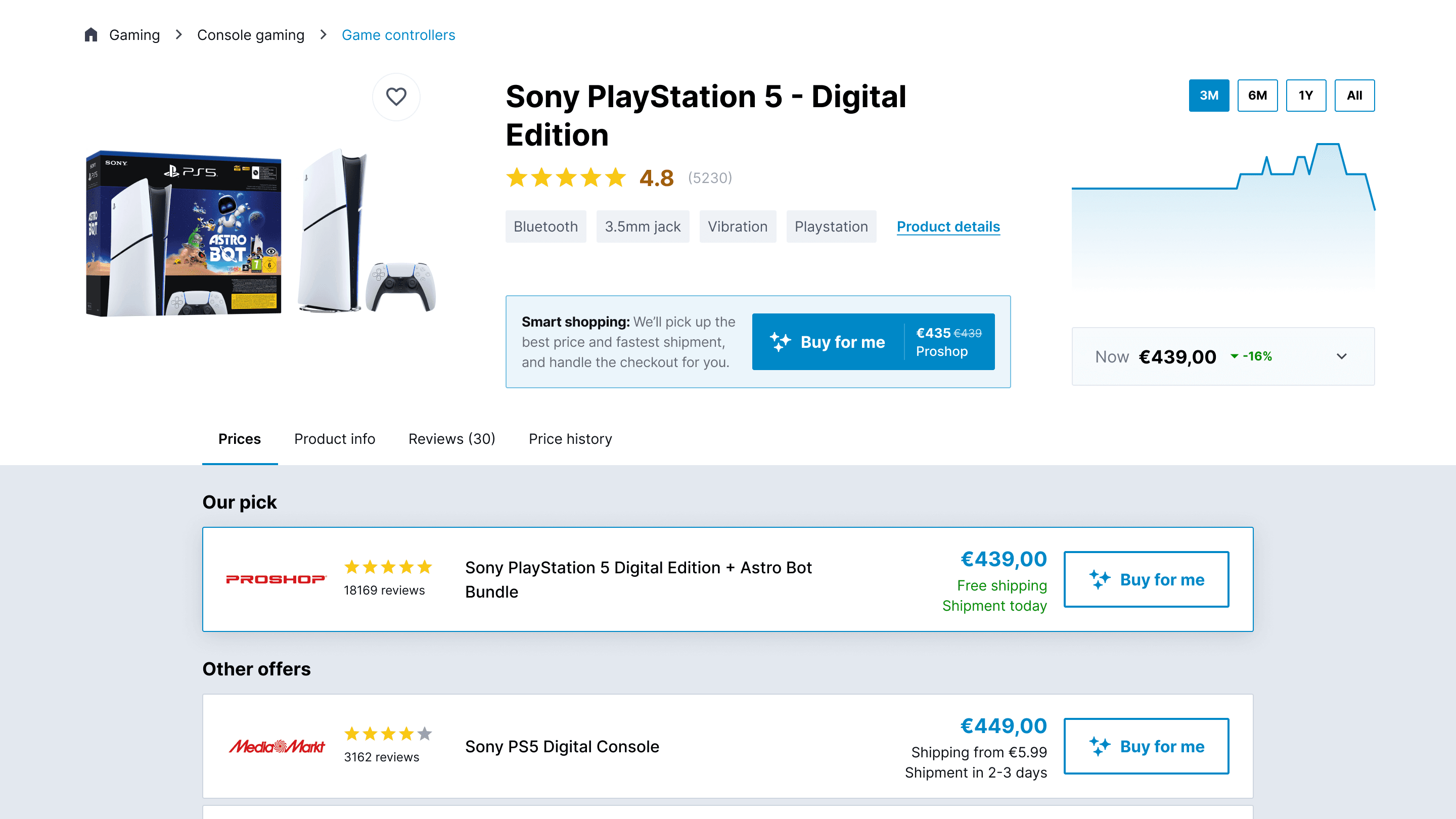 Price comparison screenshot